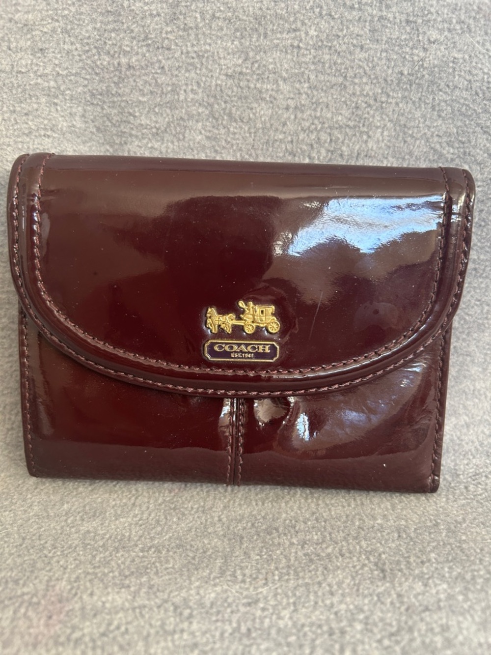 COACH Vintage Classic Eggplant Patent Leather Tri-Fold Wallet